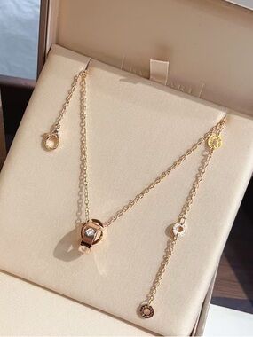 Bulgari Rose Gold-Tone Pendant Necklace with Crystal Accent